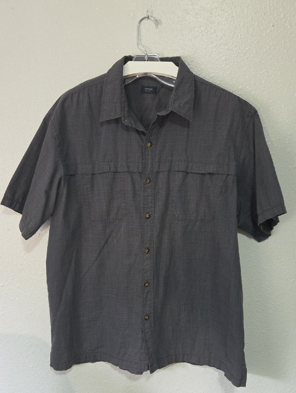 Arrow Performance Short Sleeve Rip Stop Button Down Shirt Size XL Charcoal Gray